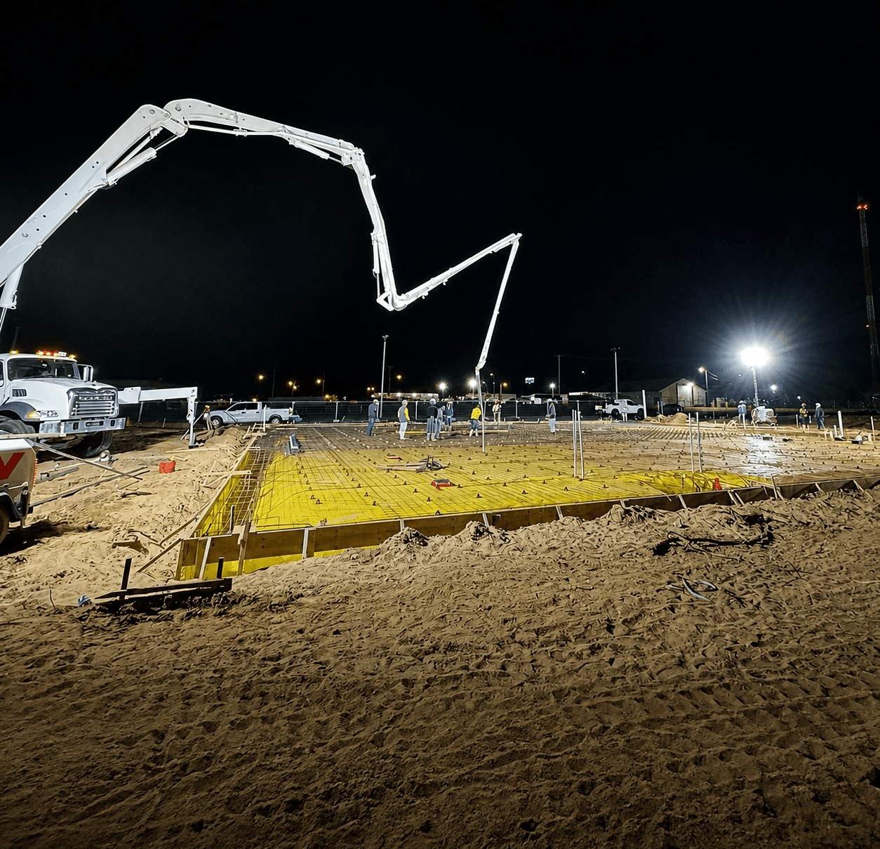 Contractors and Developers concrete work at night